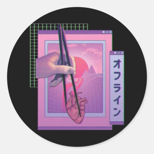 オフ日本のラインVaporwave美的悲しいハート ラウンドシール (正面)