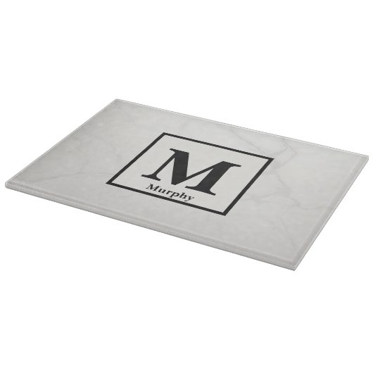 オフ白い大理石と銀静脈モノグラム カッティングボード (角)