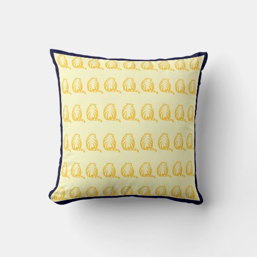 オフ白とマスタード黄色の猫のモダン枕 クッション (正面)