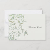 オフ白と緑のつる植物結婚式の日付を保存 セーブザデート (正面)