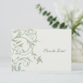 オフ白と緑のつる植物結婚式の日付を保存 セーブザデート (スタンド正面)