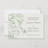 オフ白と緑のつる植物結婚式の日付を保存 セーブザデート (裏面)