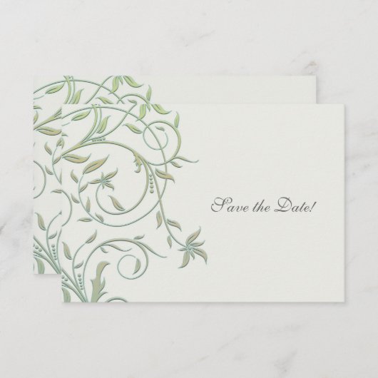 オフ白と緑のつる植物結婚式の日付を保存 セーブザデート (正面/裏面)