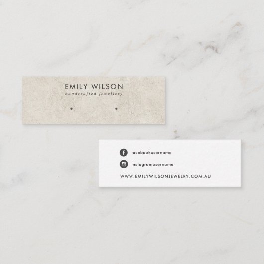 オフ素朴ホワイトグレースタッコスタッドイヤリングディスプレイ スキニー名刺 (正面/裏面)