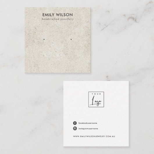 オフ素朴ホワイトスタッコスタッドイヤリングディスプレイカード スクエア名刺 (正面/裏面)