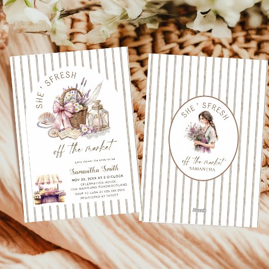 オフ・ザ・マーケットの花のブライダルシャワーパーティ 招待状