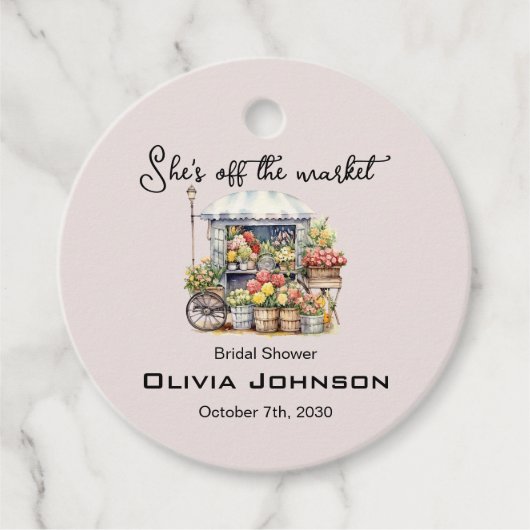 オフ・ザ・マーケット ピンク フラワーブライダルシャワー フェイバータグ (正面)