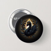 オブシディアンの白鳥、静謐なる優雅さ - ダークファンタジー 缶バッジ (正面&裏面)