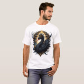 オブシディアンの白鳥、静謐なる優雅さ - ダークファンタジー Tシャツ (正面フル)