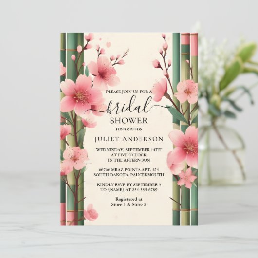 オブバンブーピンク桜さくらんぼブロッサムブライダルシャワー 招待状 (スタンド正面)