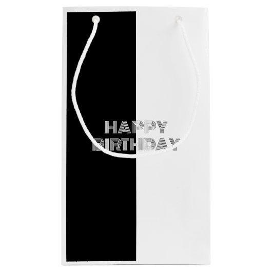 オプアートスタイルのモノクロバースデー スモールペーパーバッグ (裏面)