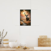 オプションのフレームで森の中の静かな夕日 ポスター (キッチン)