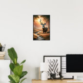 オプションのフレームで森の中の静かな夕日 ポスター (ホームオフィス)