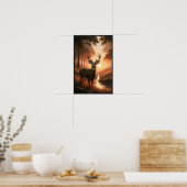 オプションのフレームで森の中の静かな夕日 ポスター (キッチン)