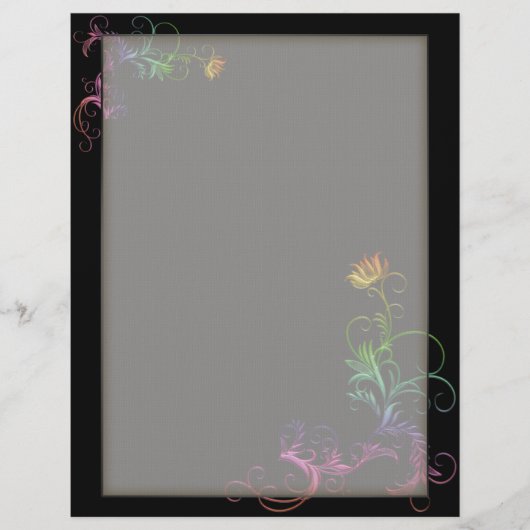 オプションのラインレターヘッドレインボー花模様オン黒 (正面)