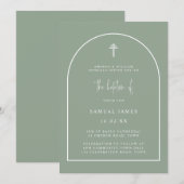 オプション1:セージグリーンアーチミニマリスト洗礼 招待状 (正面/裏面)