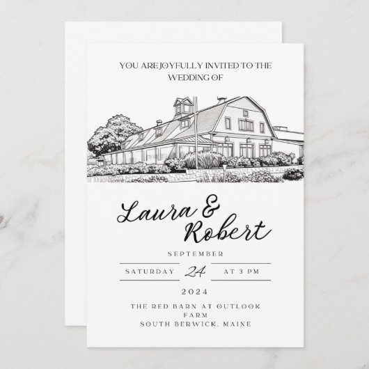 オプティミストファームズのカスタム会場 赤い納屋 招待状 (正面/裏面)