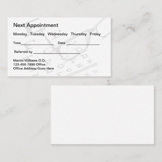 オプトメトリストアイドクターアポイントメント名刺 予約カード (正面/裏面)