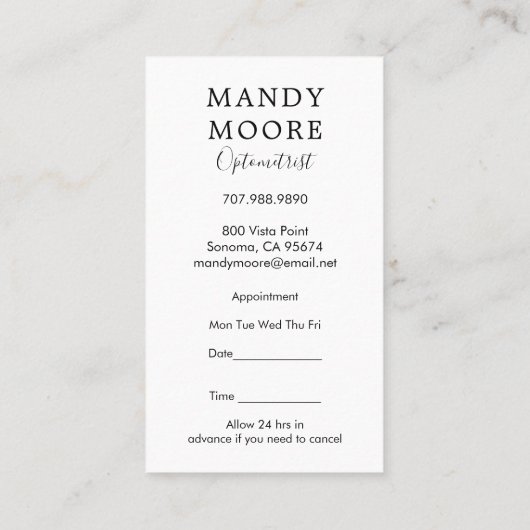 オプトメトリックビジネスおよびアポイントメントリマインダー 名刺 (裏面)