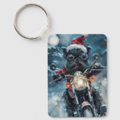 オプピンシャー犬のバイク乗車 クリスマス キーホルダー (正面)