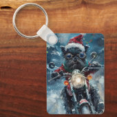 オプピンシャー犬のバイク乗車 クリスマス キーホルダー (正面)
