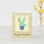 オプンティアサボテンと壁レンガ誕生日カード カード (黄色い花)