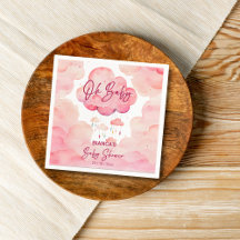 オベビーお洒落ピンク雲の赤ちゃんシャワーテンプレート