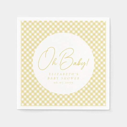 オベビーかわいいイエロージンガム中性ベビーシャワー スタンダードカクテルナプキン (正面)