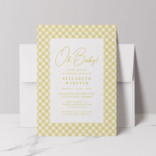 オベビーかわいいイエロージンガム中性ベビーシャワー 招待状