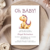 オベビーかわいいオレンジパープル恐竜の赤ちゃんシャワー 招待状