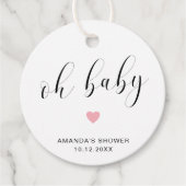 オベビーかわいいピンクのハート女の子ベビーシャワー フェイバータグ (正面)