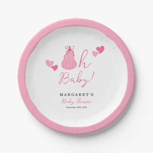 オベビーかわいいピンクカボチャ弓ガール赤ちゃんシャワー ペーパープレート (正面)