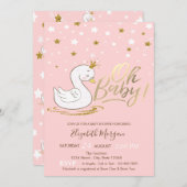 オベビーかわいいベビースワンクラウンスターベビーシャワー 招待状 (正面/裏面)