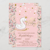 オベビーかわいいベビースワンクラウンバラベビーシャワー 招待状 (正面/裏面)