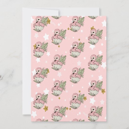 オベビーかわいいベビーピンクフラミンゴスターベビーシャワー 招待状 (裏面)