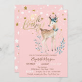 オベビーかわいいベビー鹿スターベビーシャワー 招待状 (正面/裏面)