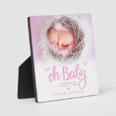 オベビーかわいい女の子誕生フォトピンクのスクリプトキープサケ フォトプラーク (正面)