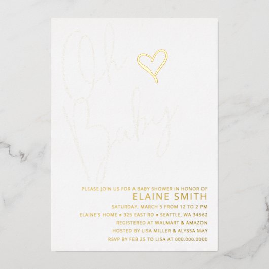 オベビーかわいい男女兼用赤ちゃんシャワー 箔招待状 (正面)