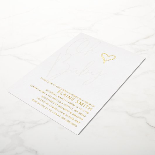 オベビーかわいい男女兼用赤ちゃんシャワー 箔招待状 (回転した状態)