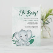 オベビーかわいい象グリーンベイビーシャワー 招待状 (スタンド正面)