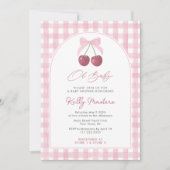オベビーかわいらしピンクさくらんぼガールベイビーシャワー 招待状 (正面)