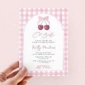 オベビーかわいらしピンクさくらんぼガールベイビーシャワー 招待状