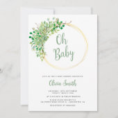 オベビーの緑の金ゴールド男女兼用の赤ちゃんシャワー 招待状 (正面)