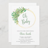 オベビーの緑の金ゴールド男女兼用の赤ちゃんシャワー 招待状 (正面/裏面)