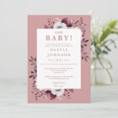 オベビーほこりっぽいバラフローラ写真QRベビーシャワー 招待状 (スタンド正面)