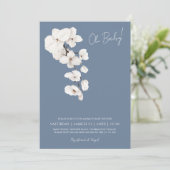 オベビーほこりっぽい青い白い蘭の赤ちゃんシャワー 招待状 (スタンド正面)