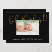 オベビーイエロー金ゴールドフォイルモダンおもしろいファンキーベビー 案内状 (正面/裏面)