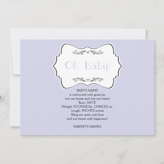 オベビーインブルーベビー発表 案内状 (正面)