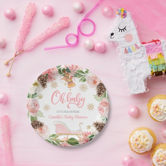 オベビーウィンターガールベビーシャワーパーソナライズされた紙 ペーパープレート (パーティー)