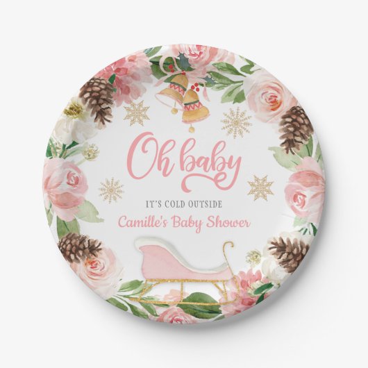 オベビーウィンターガールベビーシャワーパーソナライズされた紙 ペーパープレート (正面)